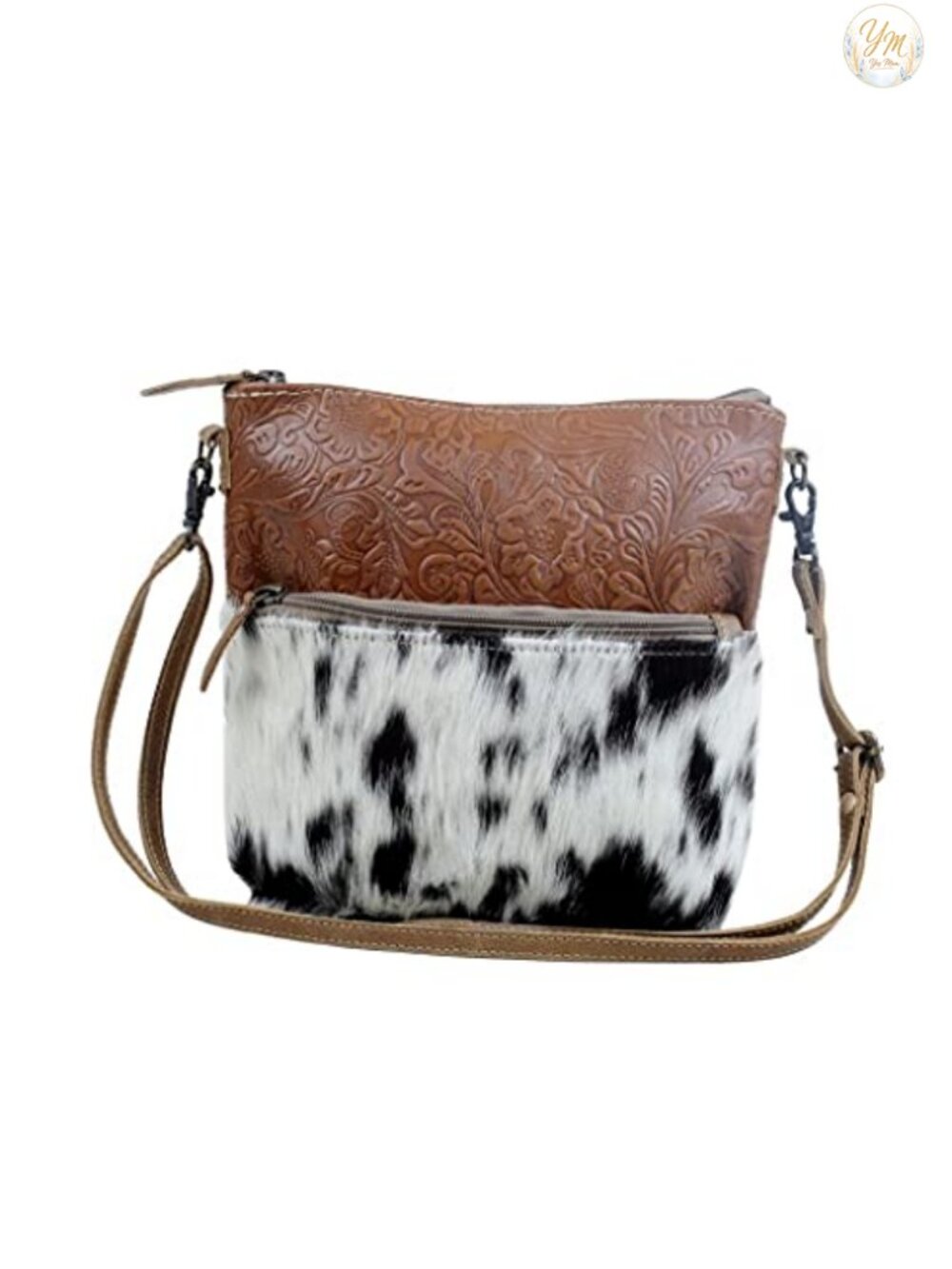 Tooled Leather Cowhide Crossbody Bag for Women - Western Purse